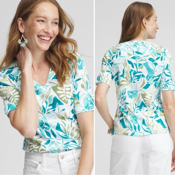 Chico's 100% Pima Cotton Palms Everyday V-neck Short Sleeves Tee, Sz Large - Picture 2 of 11